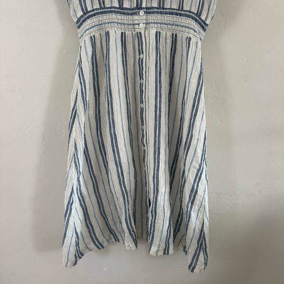 Outerknown Short Sleeve Collared Knee Length Stripe Dress Elastic Waist Small - Picture 6 of 10
